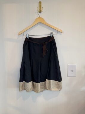 GAP Silk A-Line Skirt Size 4 Black Brown Tie Waist Color block MIDI Skirt
